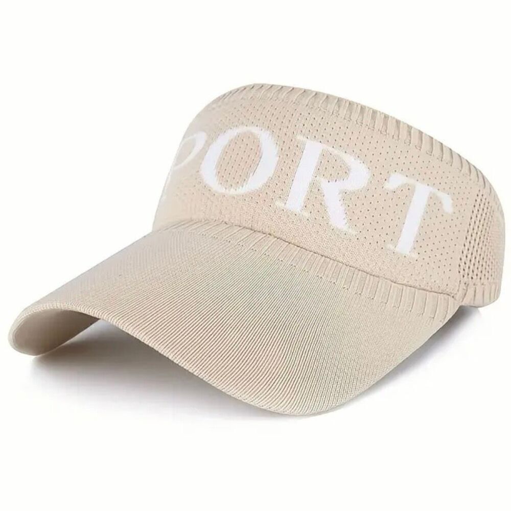 NWT Gorgeous SPORT Tan & White Graphic Knit Visor Elastic Sun Hat UV Protection